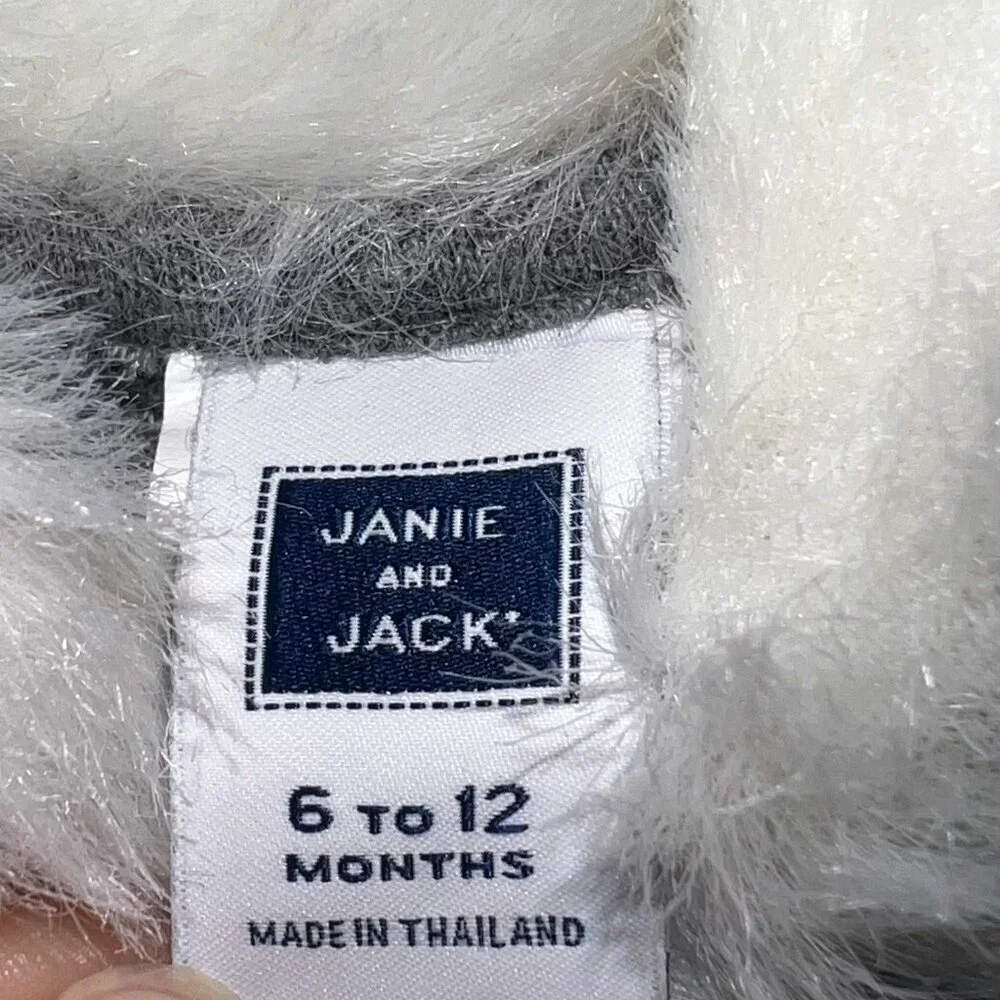 Janie and Jack Baby Girl Grey Dress with Fur Collar and Cuffs Size 6-12 Months
